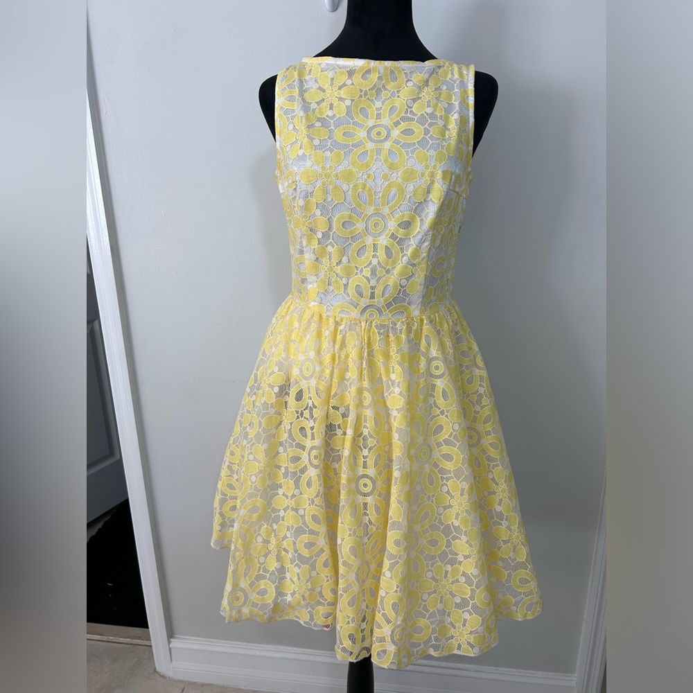 Yellow and white floral lace dress